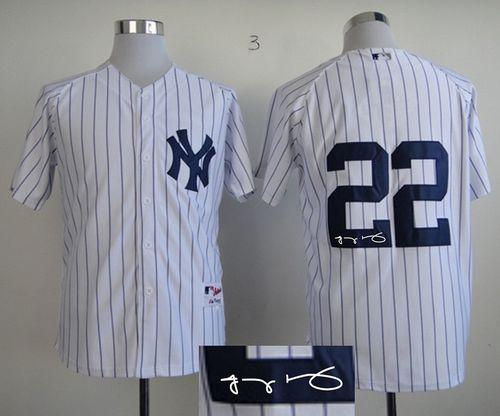Yankees #22 Jacoby Ellsbury White Autographed Stitched MLB Jersey - Click Image to Close